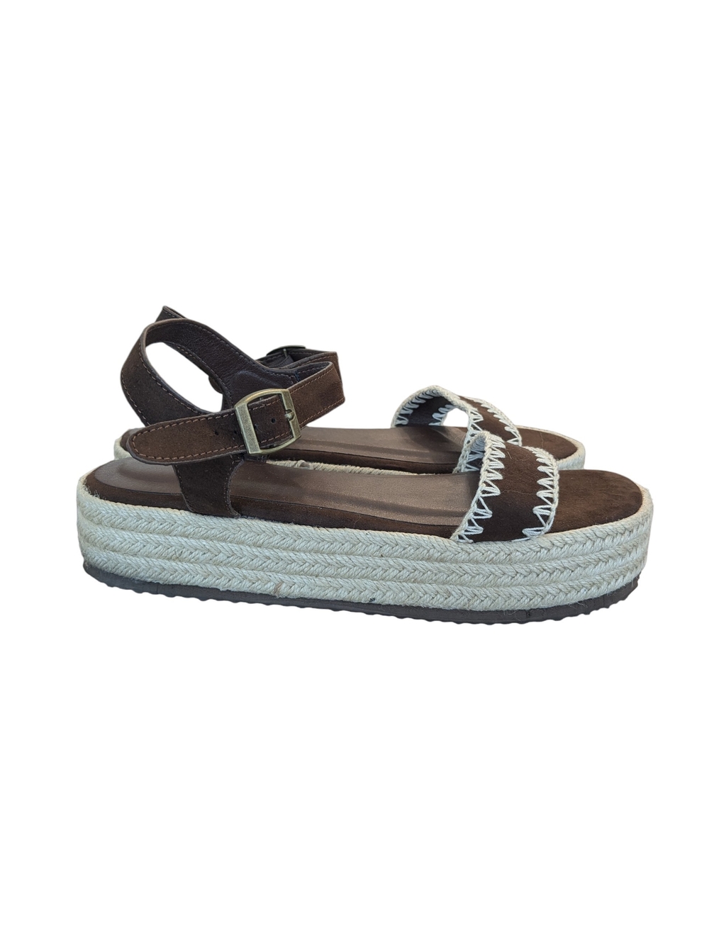 Brown Espadrille Platform Sandals with Contrast Stitching